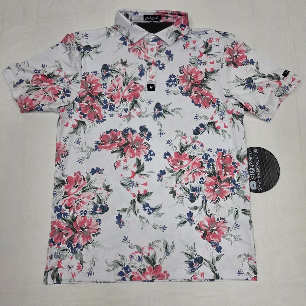Bad Birdie Core Polo Spring Showers Golf Shirt Floral Mens Medium BBMP015-659